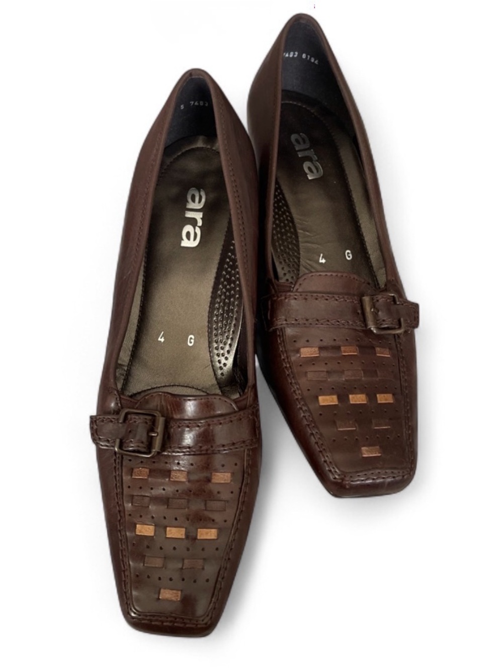Ara HighSoft Genuine Leather Brown Woven Loafers Heels W/ Buckles - Size 4G EU